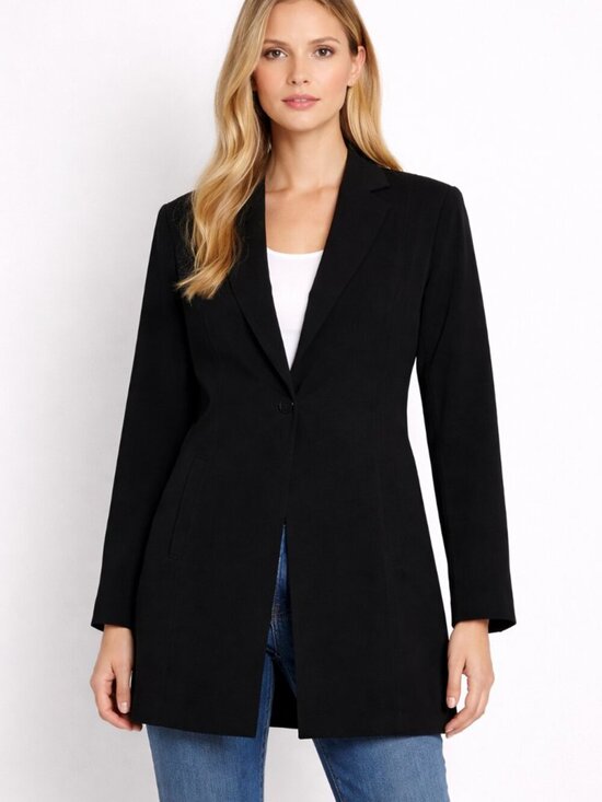 La Belle Jackets & Blazers - LA BELLE Vintage Longline One Button Blazer Jacket Black Minimalist Women’s 9